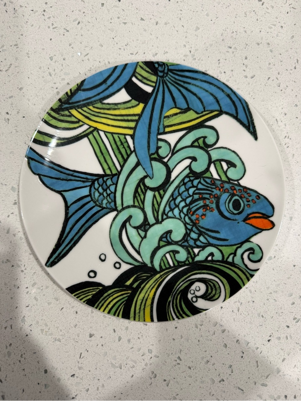 Anthropologie Blue Koi Fish Plate